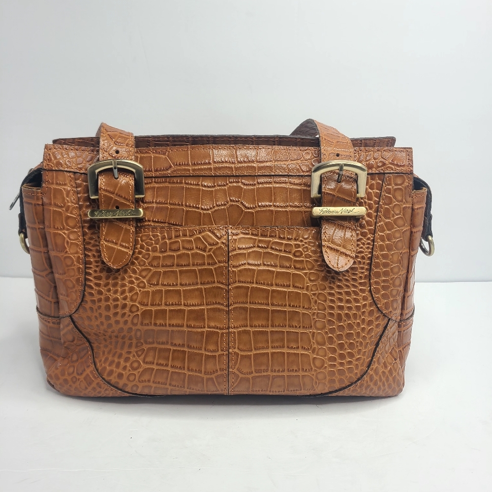 Patricia Nash Hemsley British Tan Croc-Distressed Leather Satchel Purse‎